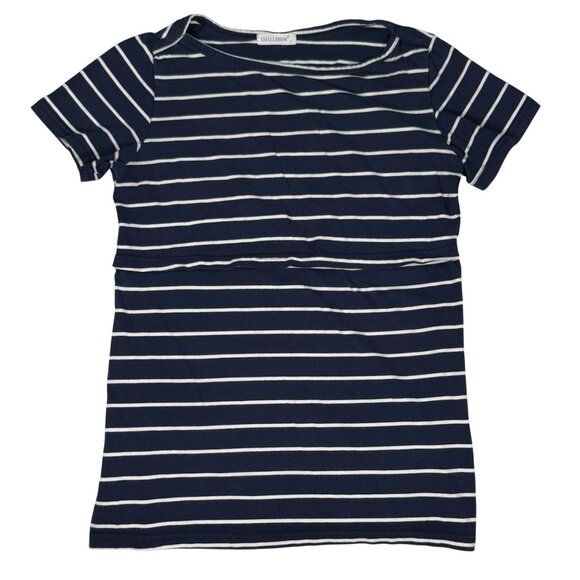 Smallshow Maternity Nursing Top Breastfeeding T-Shirt Navy Stripe Women's Small - Picture 1 of 10